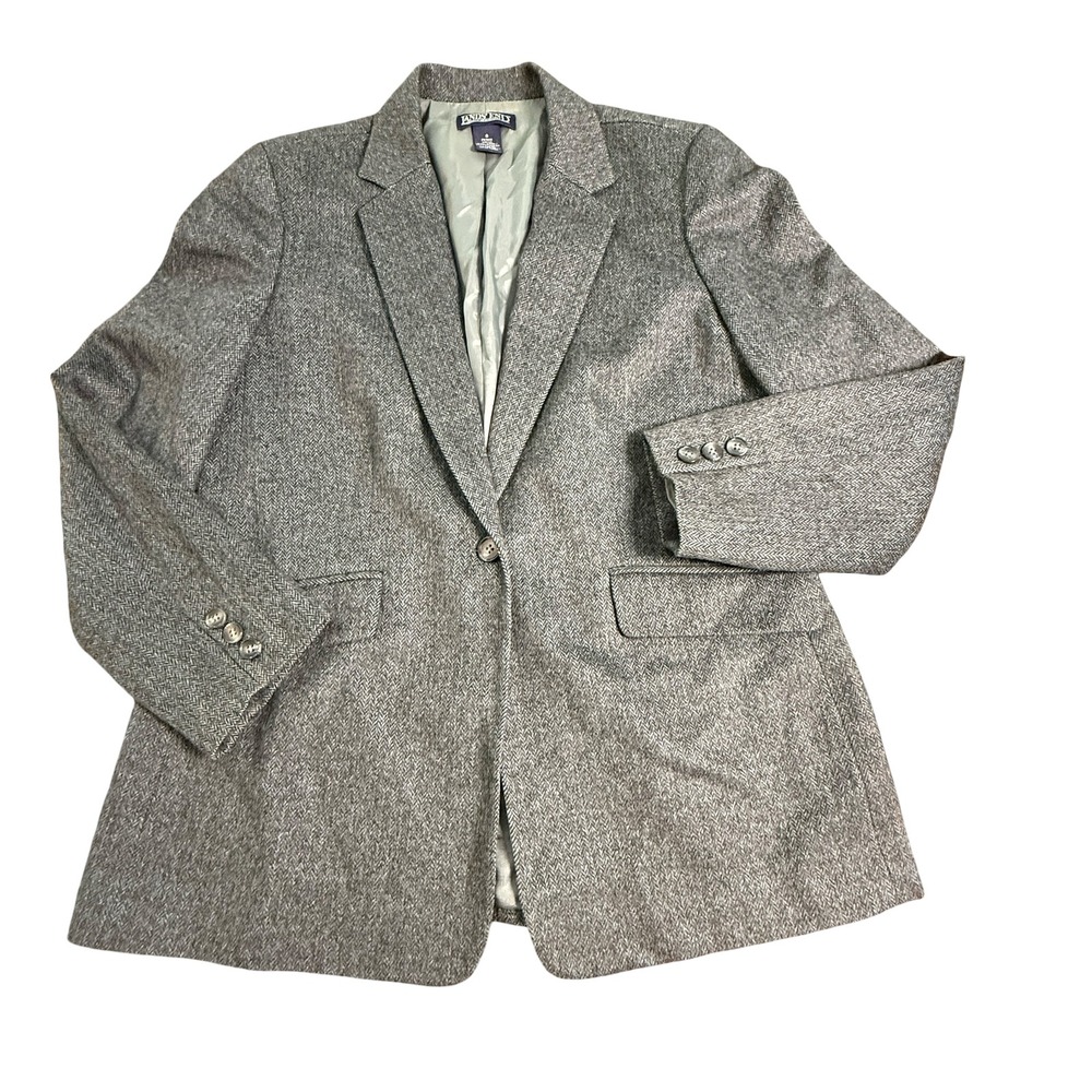 Lands' End Vintage Blazer Women 8 Petite Gray Herringbone Wool Cashmere Jacket